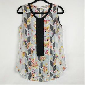 Cabi 249 Grosgrain White Chevron Floral Animal Top